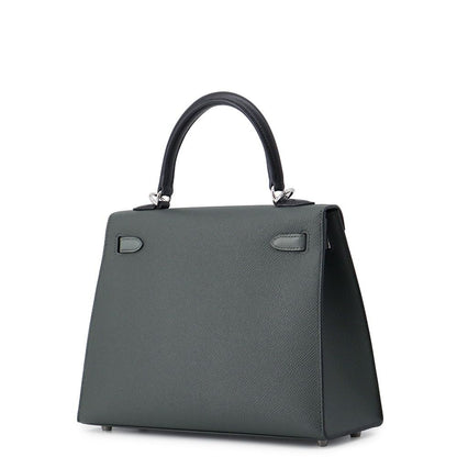 Hermes Kelly 25 Sellier Tricolor Vert Mangalore Almond Black Silver Epsom 2-Way — view 2