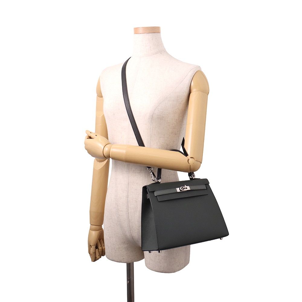 Hermes Kelly 25 Sellier Tricolor Vert Mangalore Almond Black Silver Epsom 2-Way — view 5