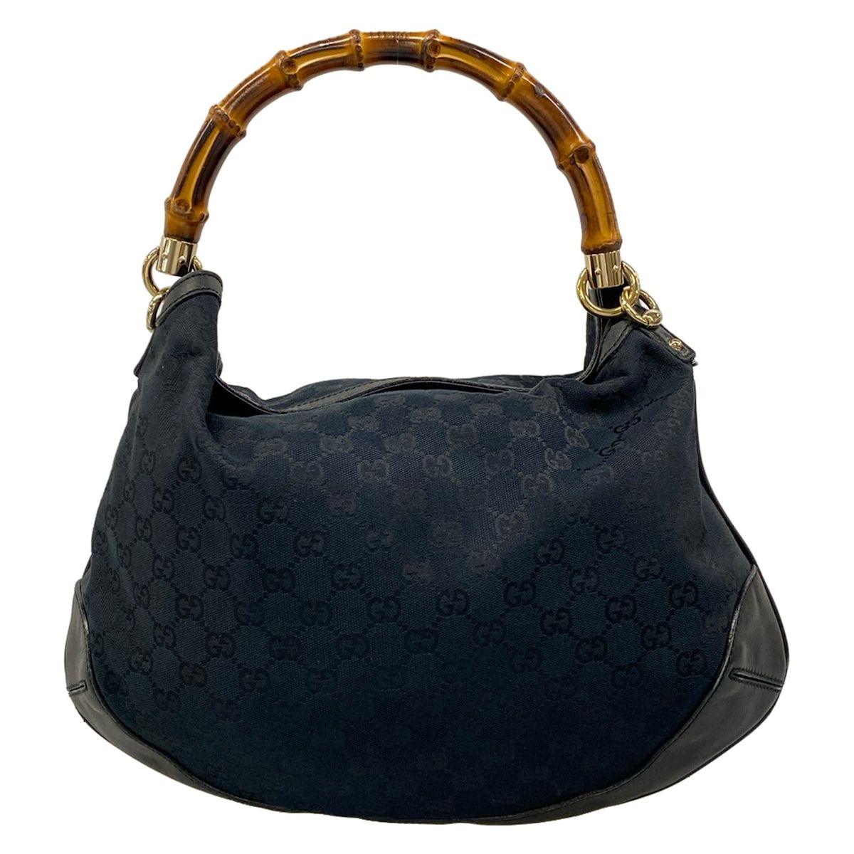 Gucci Handbag Bamboo GG Pattern Black Leather