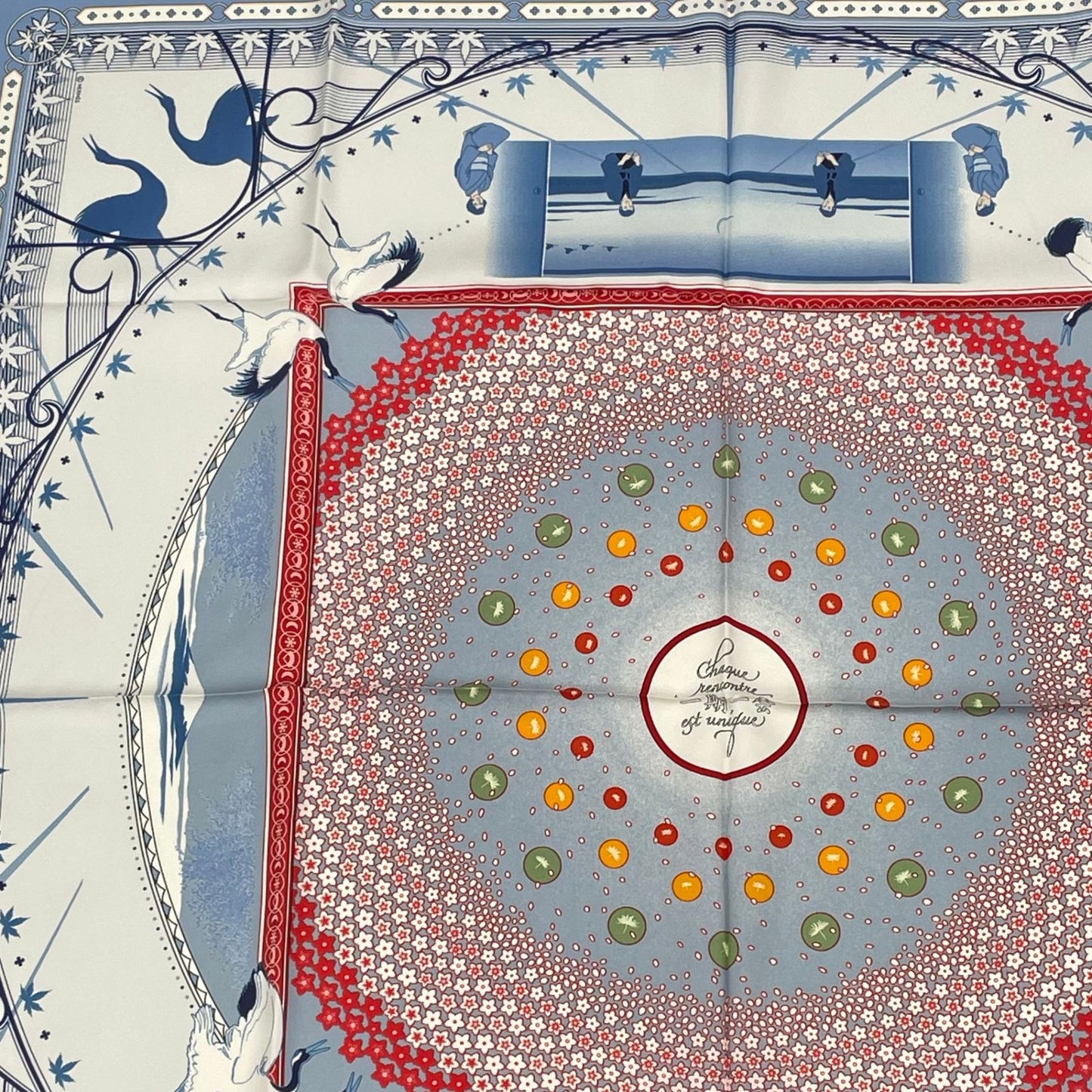 Hermes Carre 90 Chaque Rencontre Est Unique One Era Short Scarf Blue — view 2