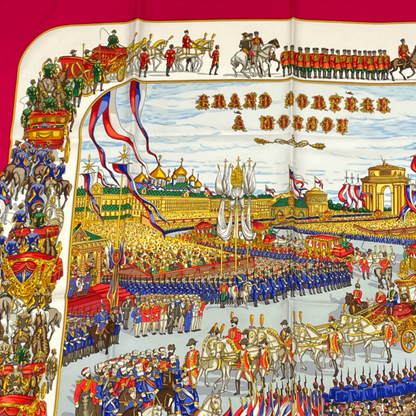 Hermes Carre 90 Grand Cortege a Moscou Moscow March Red Scarf Silk — view 2