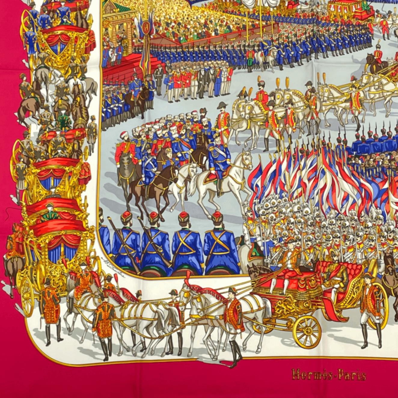 Hermes Carre 90 Grand Cortege a Moscou Moscow March Red Scarf Silk — view 4