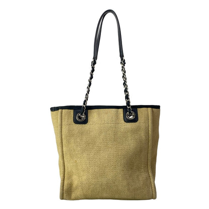 Chanel Tote Deauville Line PM Beige Black White Chain Shoulder Silver Leather — view 3