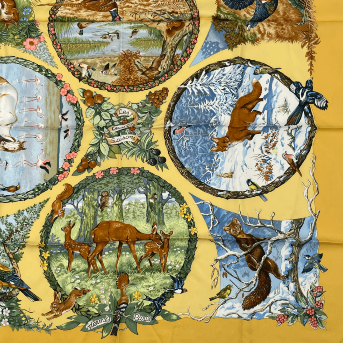 Hermes Carre 90 les Quatre Saisons Four Seasons Silk Scarf Yellow — view 4