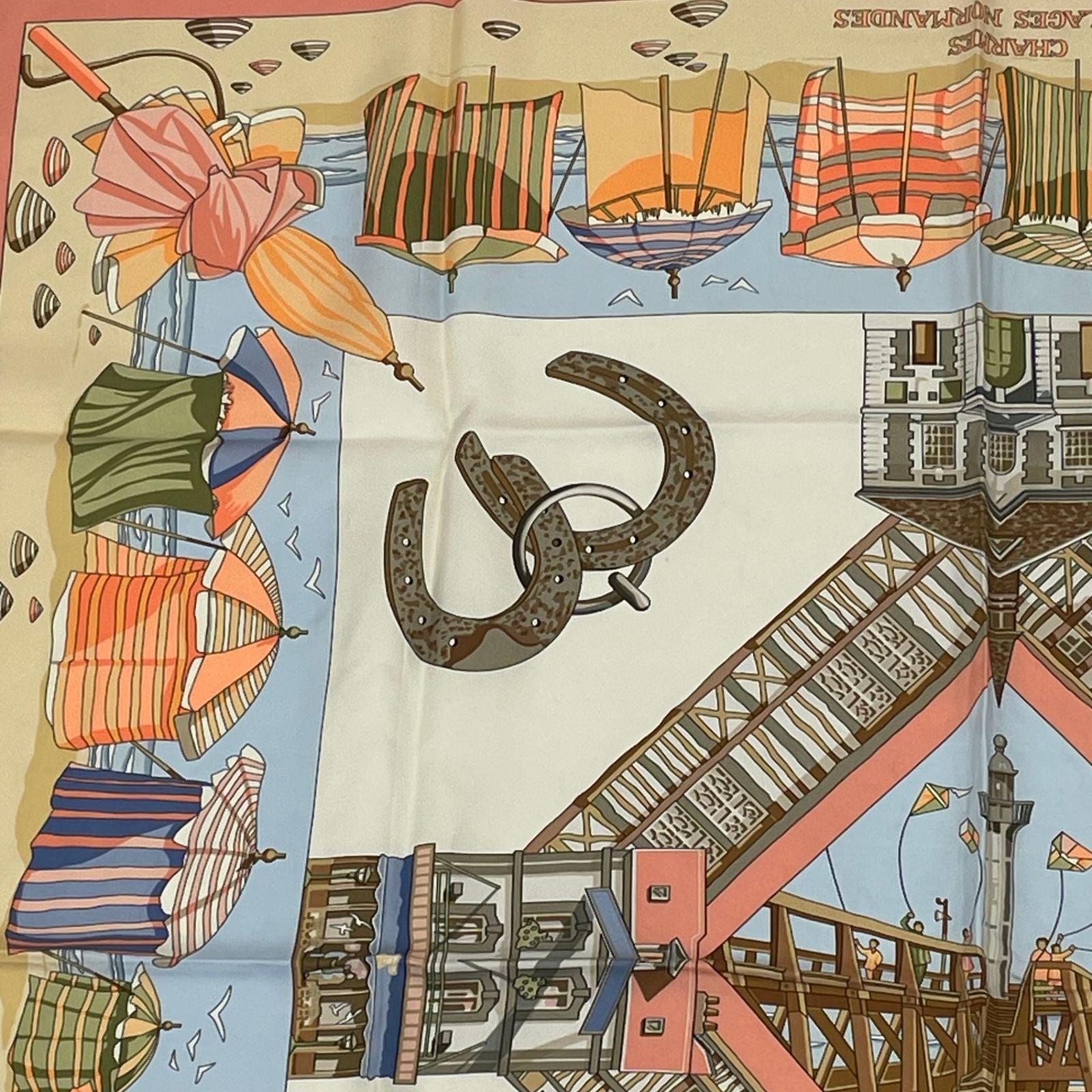 Hermes Scarf Silk Carre 90 Charmes Des Plages Normandes Normandy Coast Charm — view 2