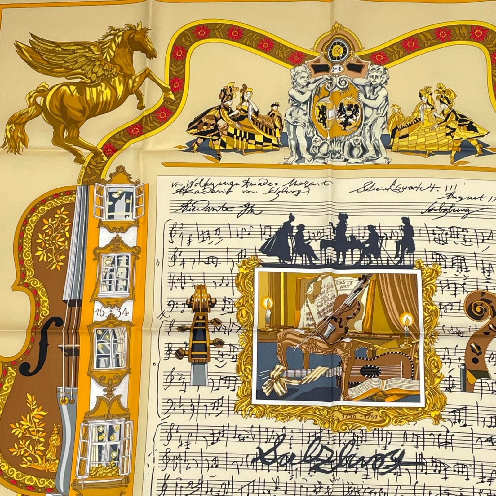 Hermes Carre 90 in Salzburg Yellow Orange Scarf Silk — view 2