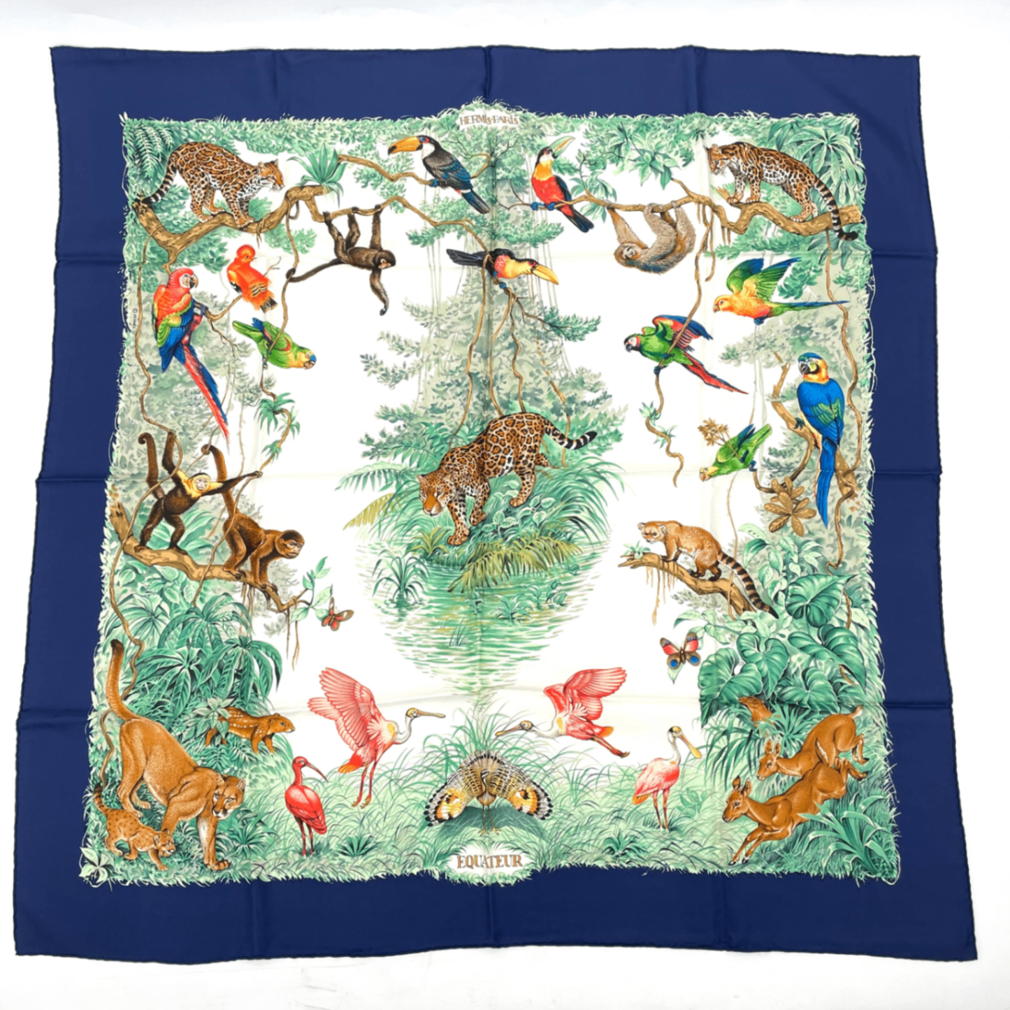 Hermes Scarf Carre 90 Equateur Red Road Under the Animal Bird All Over Pattern