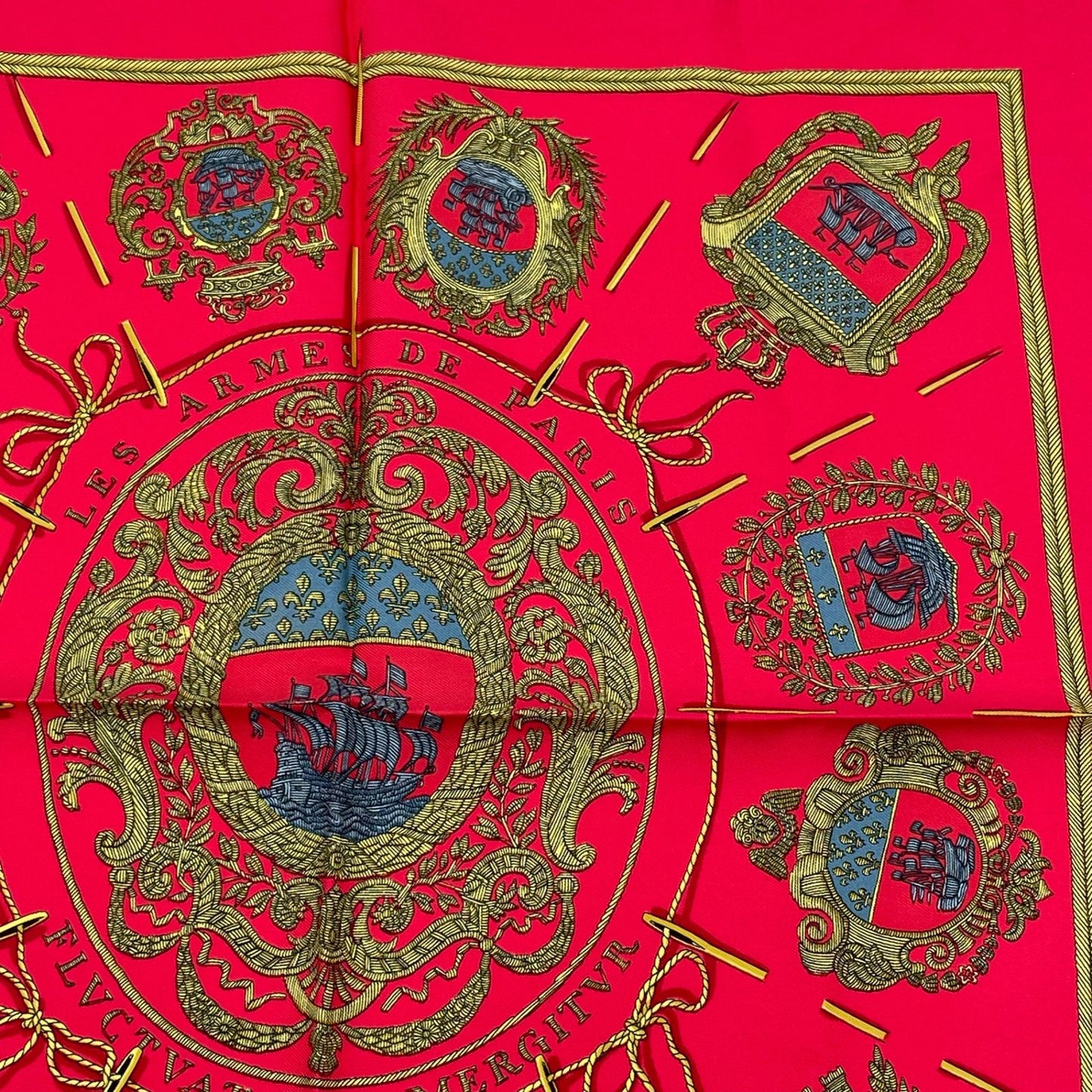 Hermes les Armes de Paris Coat of Arms of Scarf Silk Red Multicolor — view 3