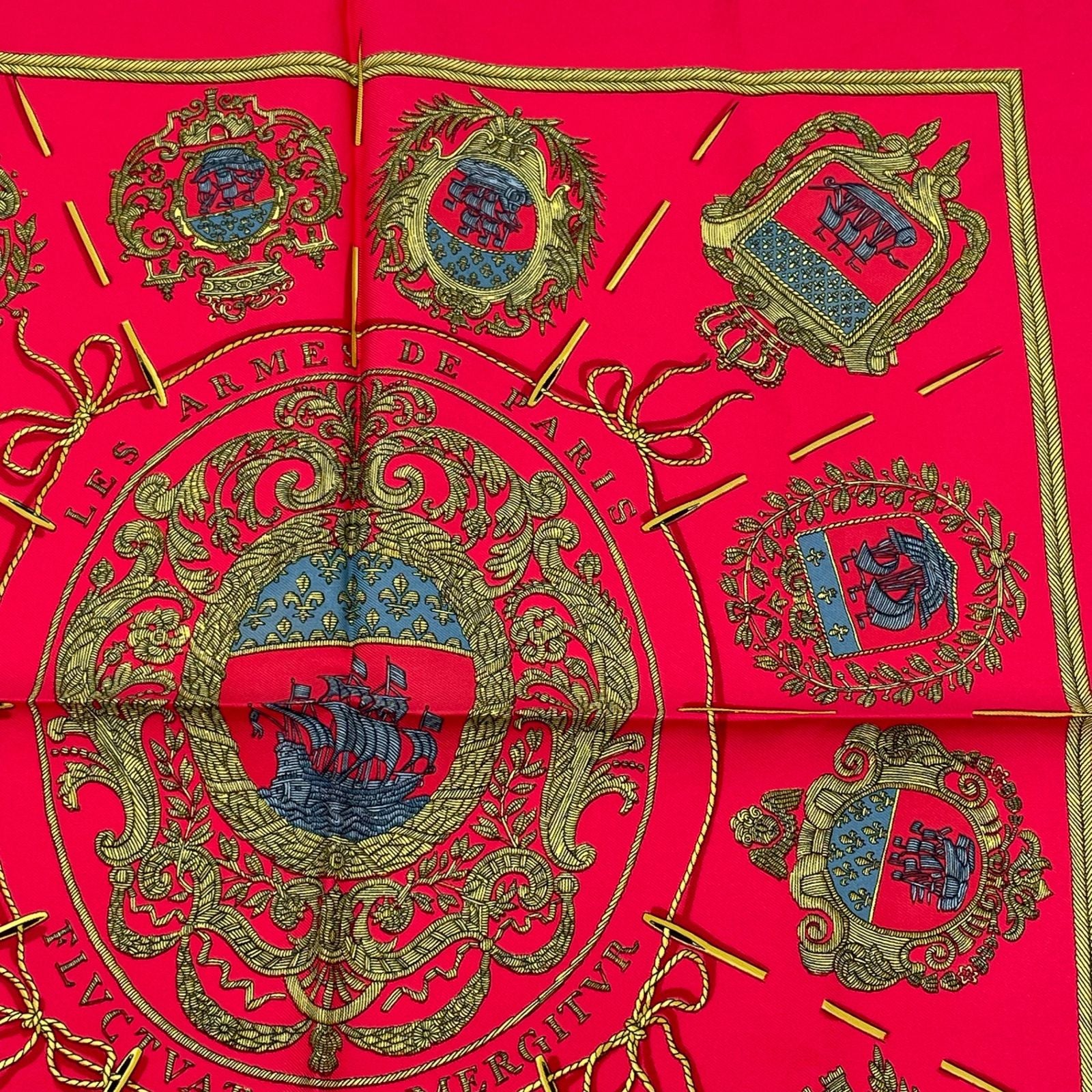 Hermes les Armes de Paris Coat of Arms of Scarf Silk Red Multicolor — view 3