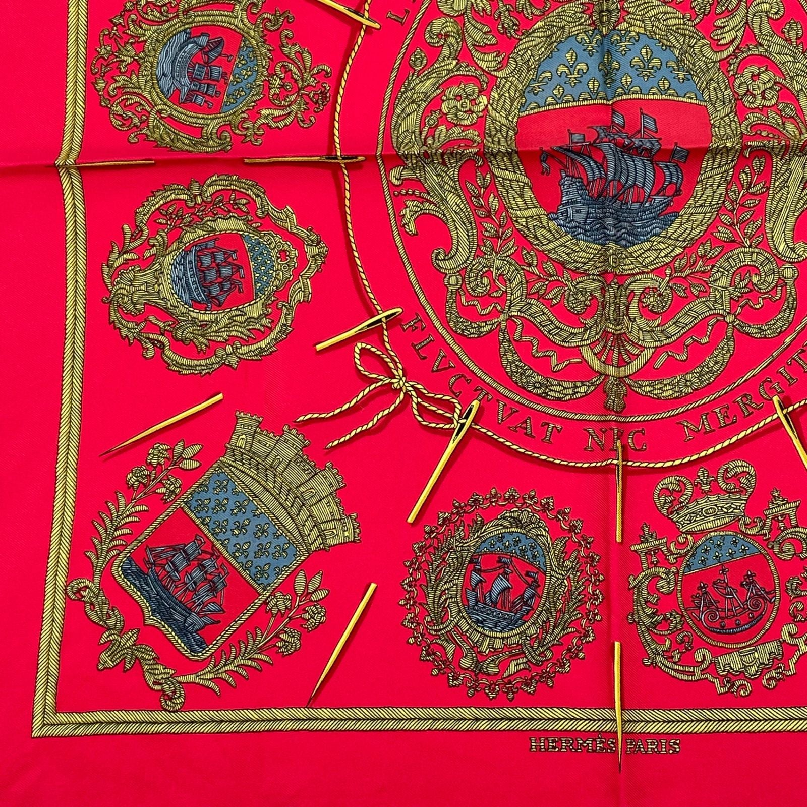 Hermes les Armes de Paris Coat of Arms of Scarf Silk Red Multicolor — view 4