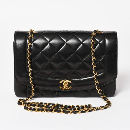 Chanel Diana Quilted 25 S Flap S Chain Shoulder Bag CC Logo Lambskin Black