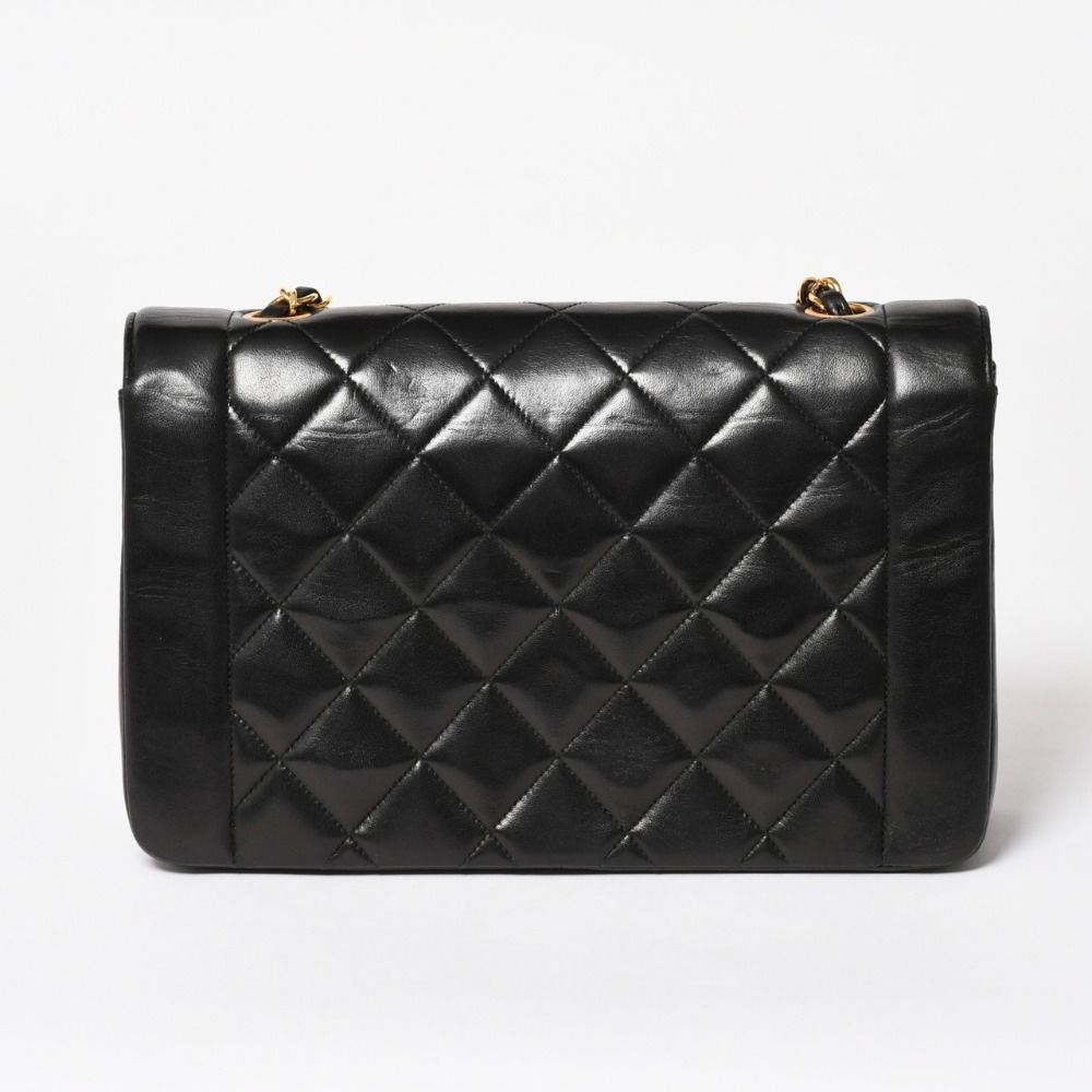 Chanel Diana Quilted 25 S Flap S Chain Shoulder Bag CC Logo Lambskin Black — view 2