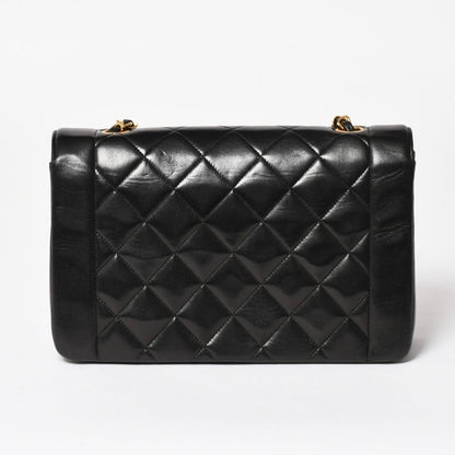Chanel Diana Quilted 25 S Flap S Chain Shoulder Bag CC Logo Lambskin Black — view 2