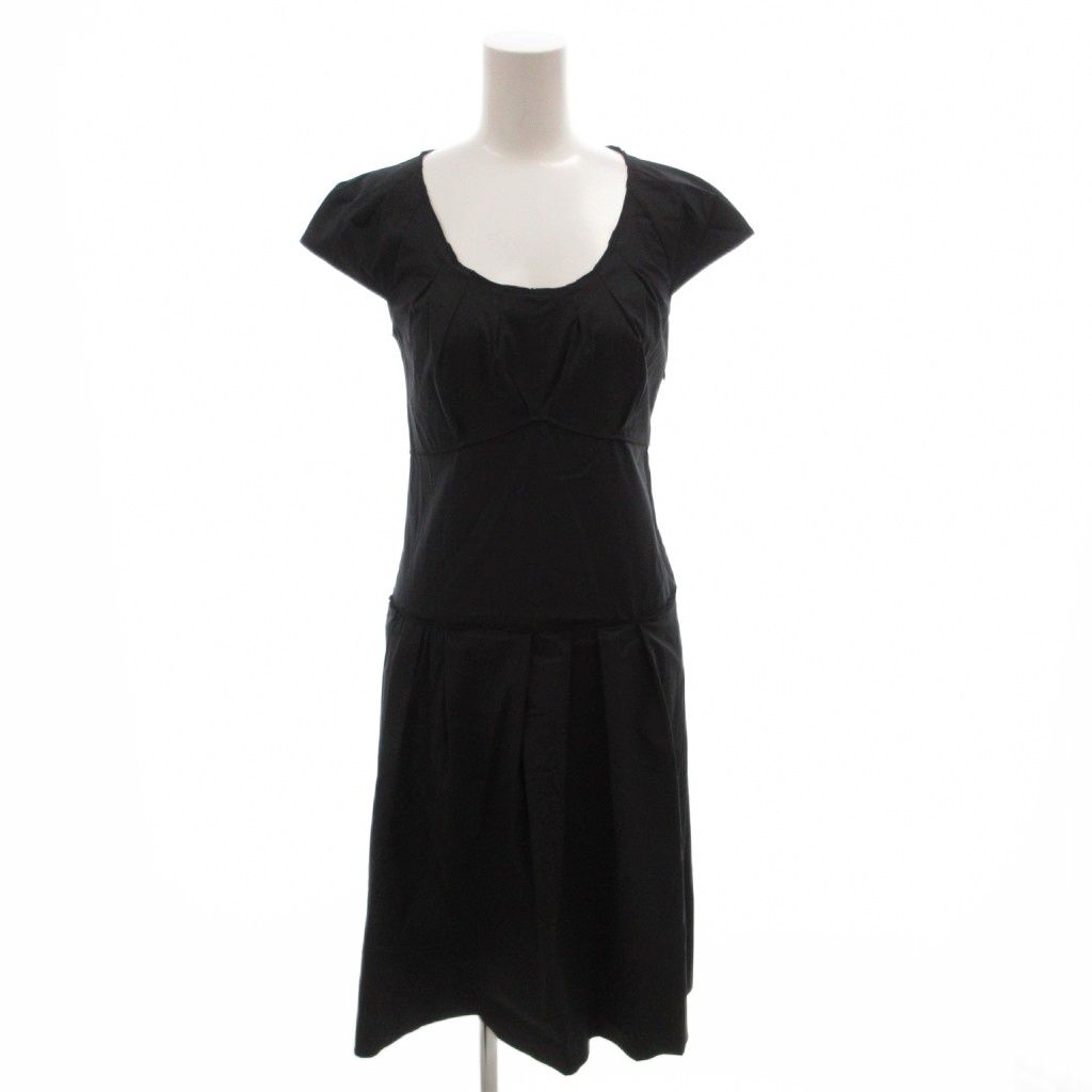 Miu Miu Miu Dress Round Neck French Sleeve Stretch 36 Black