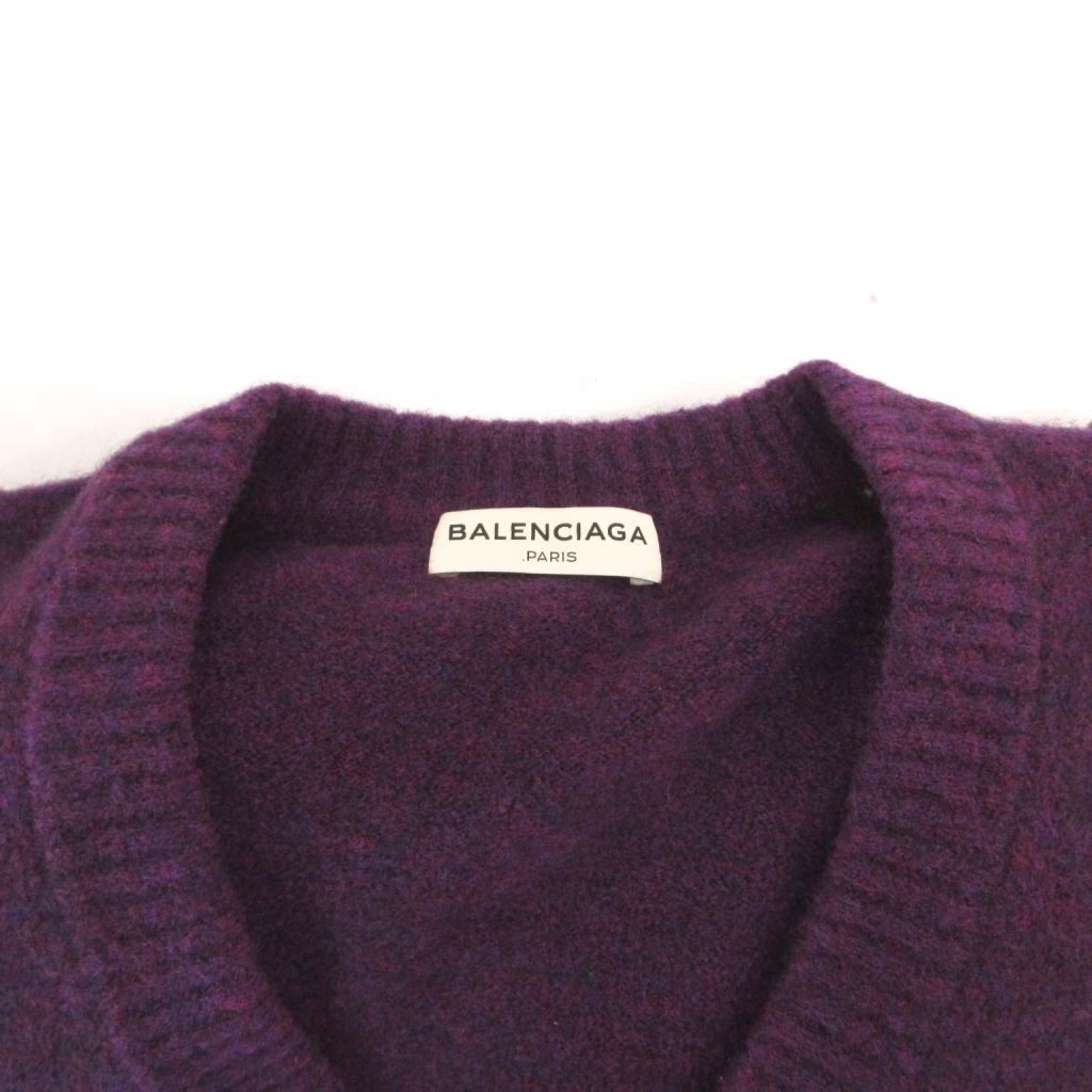 Balenciaga Knit Dress V-neck Wool Stretch Long Sleeve Long 34 Purple — view 7