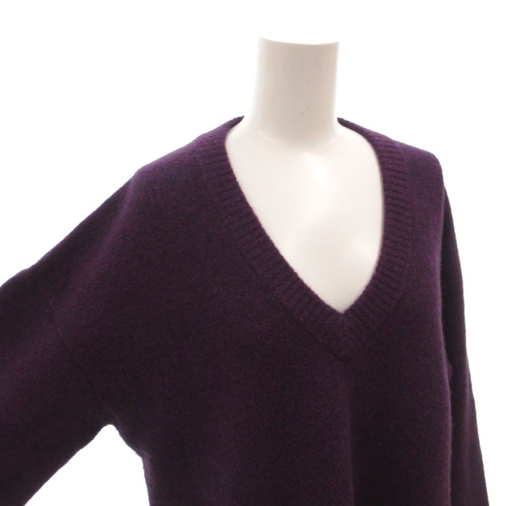 Balenciaga Knit Dress V-neck Wool Stretch Long Sleeve Long 34 Purple — view 5