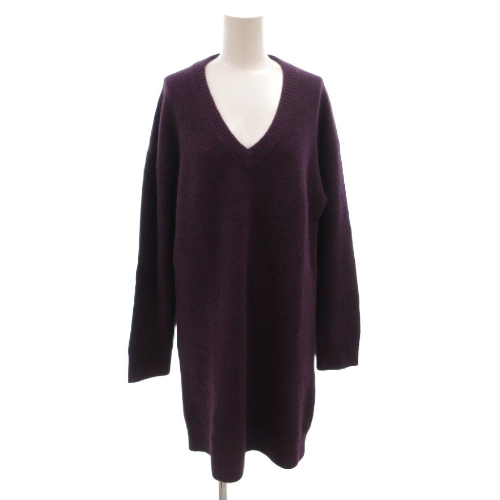 Balenciaga Knit Dress V-neck Wool Stretch Long Sleeve Long 34 Purple
