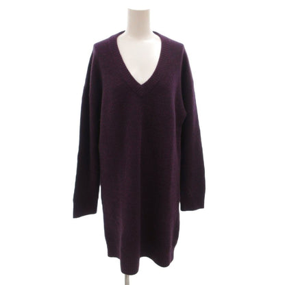 Balenciaga Knit Dress V-neck Wool Stretch Long Sleeve Long 34 Purple