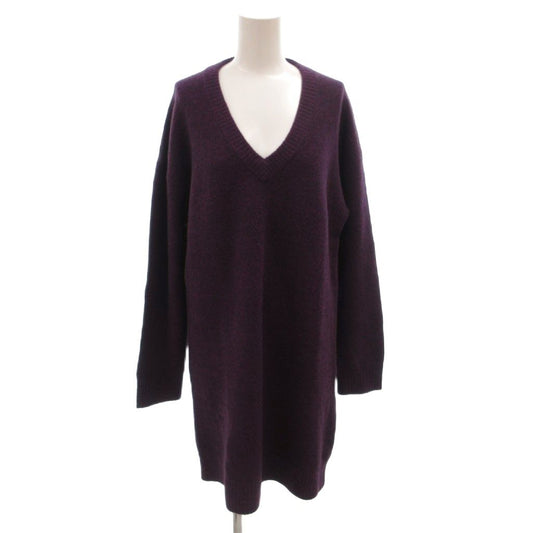 Balenciaga Knit Dress V-neck Wool Stretch Long Sleeve Long 34 Purple