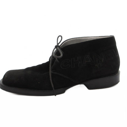Chanel Lace Up Shoes Logo CC Suede 35.5 Black — view 2