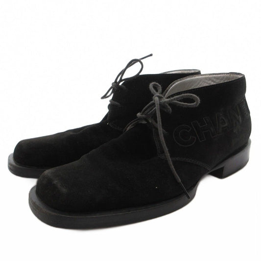 Chanel Lace Up Shoes Logo CC Suede 35.5 Black