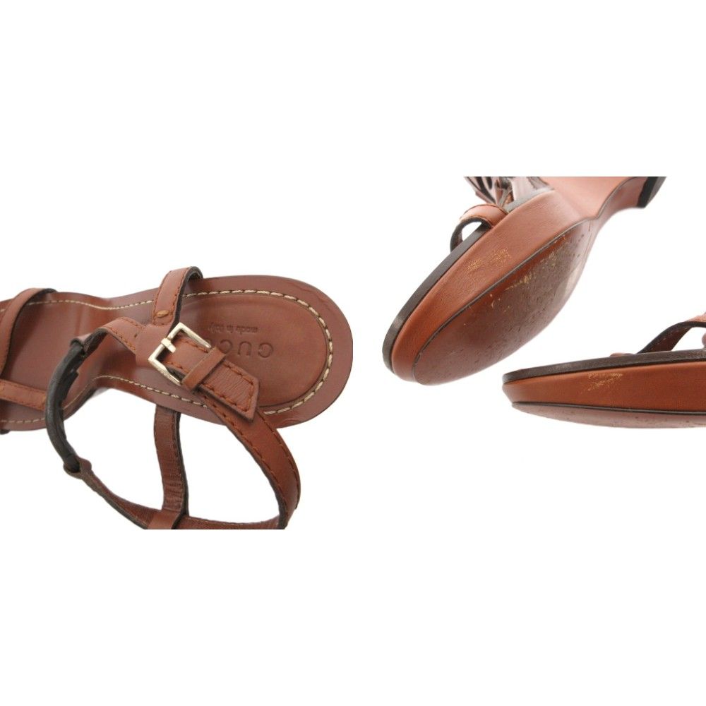 Gucci Wedge Sole Sandals Strap Logo Leather 38.5 Brown — view 9