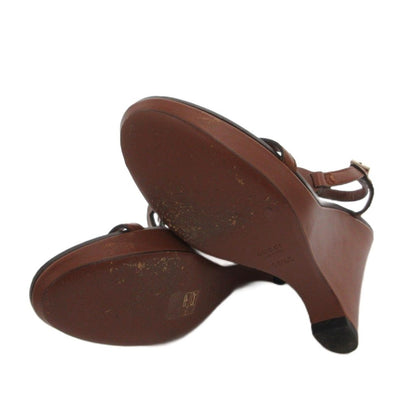 Gucci Wedge Sole Sandals Strap Logo Leather 38.5 Brown — view 6