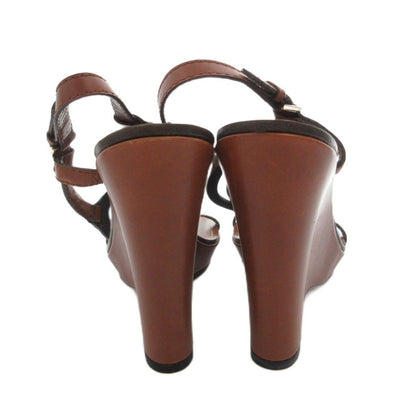 Gucci Wedge Sole Sandals Strap Logo Leather 38.5 Brown — view 5