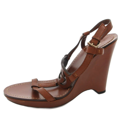 Gucci Wedge Sole Sandals Strap Logo Leather 38.5 Brown — view 2