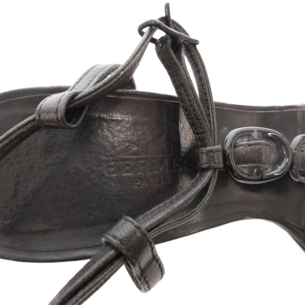 Hermes Sandals Chaine D'ancre Strap Pin Heels 36 Black — view 7