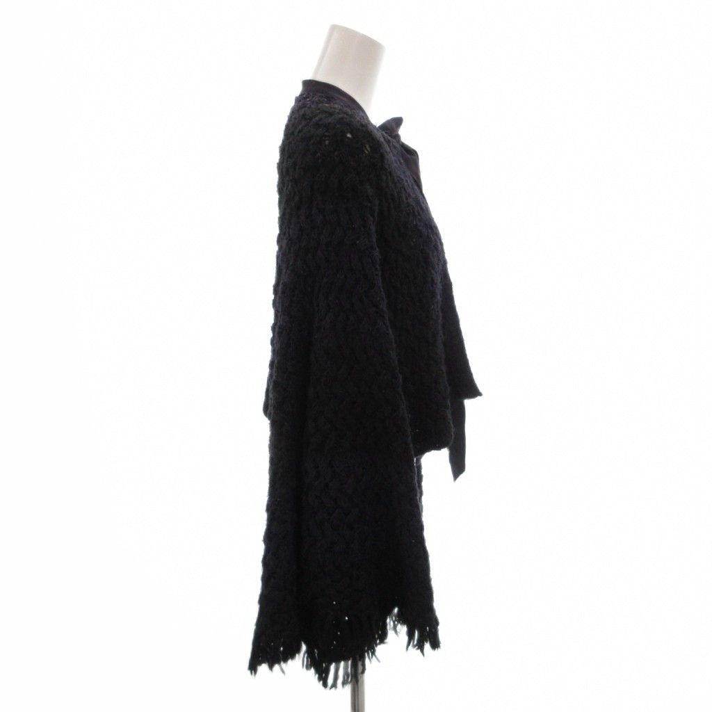 Chanel CC Logo Border Fringe Ribbon Knit Cardigan Silk 100% 34 Purple — view 3
