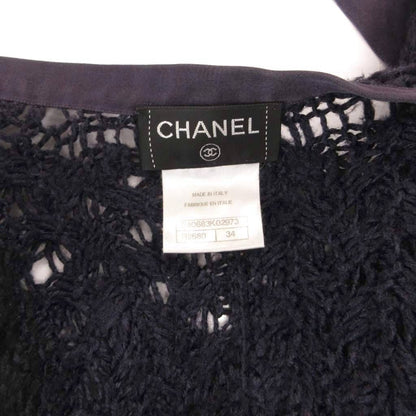 Chanel CC Logo Border Fringe Ribbon Knit Cardigan Silk 100% 34 Purple — view 5