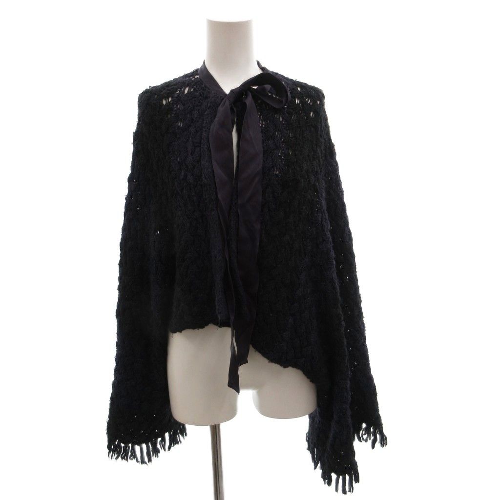 Chanel CC Logo Border Fringe Ribbon Knit Cardigan Silk 100% 34 Purple