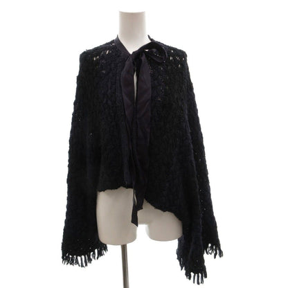 Chanel CC Logo Border Fringe Ribbon Knit Cardigan Silk 100% 34 Purple