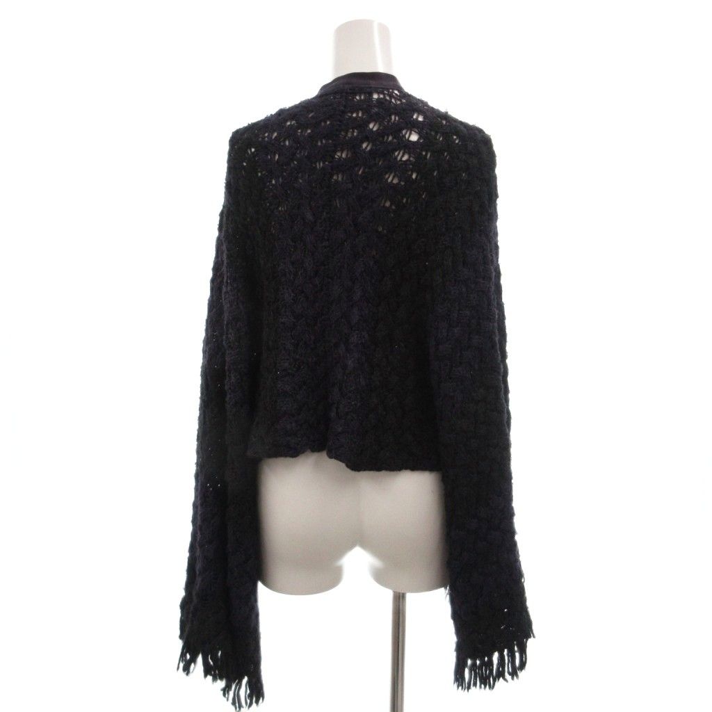 Chanel CC Logo Border Fringe Ribbon Knit Cardigan Silk 100% 34 Purple — view 2