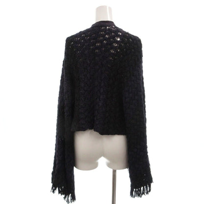 Chanel CC Logo Border Fringe Ribbon Knit Cardigan Silk 100% 34 Purple — view 2