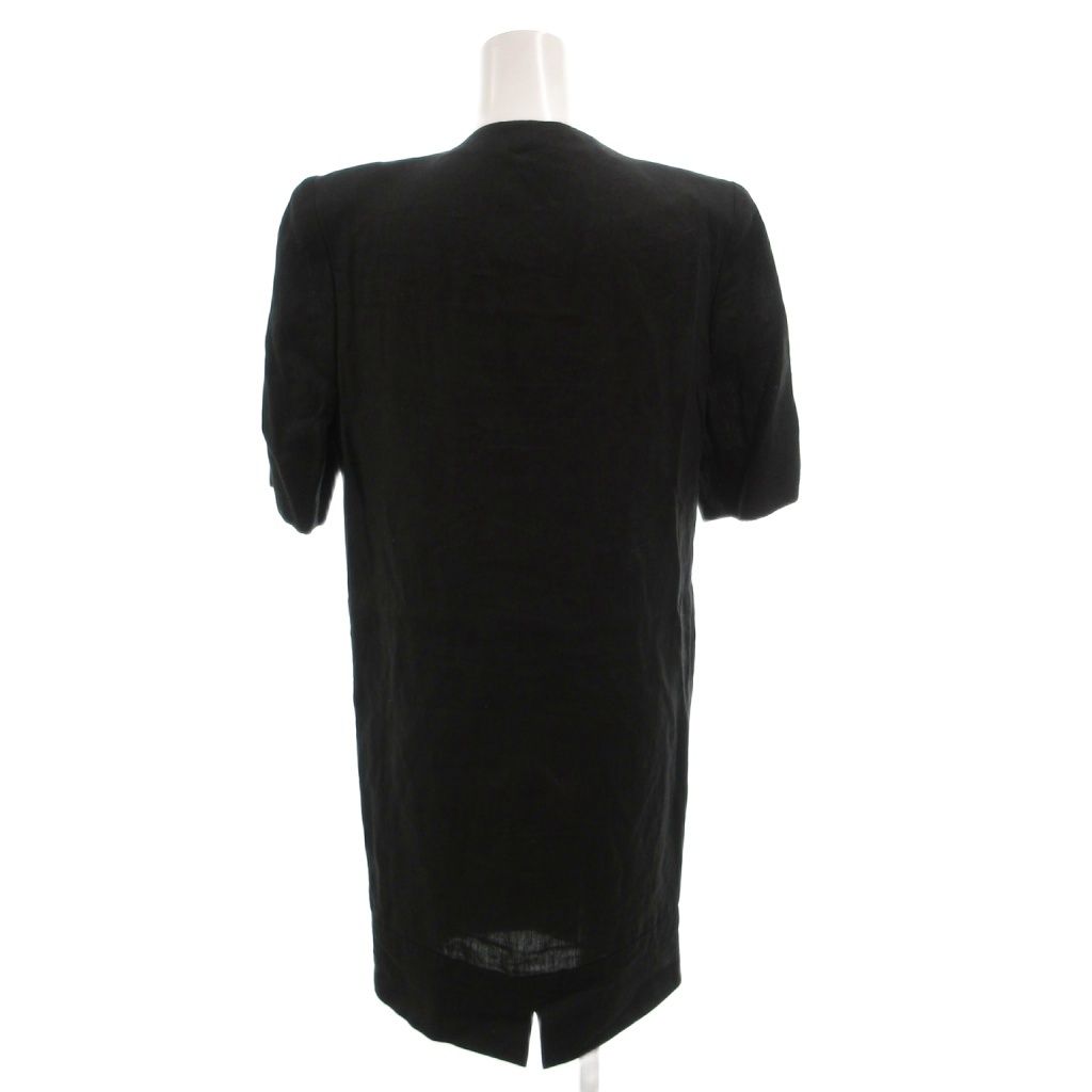 Celine Vintage Dress Linen V-neck Short Sleeve Knee Length 36 Black — view 2