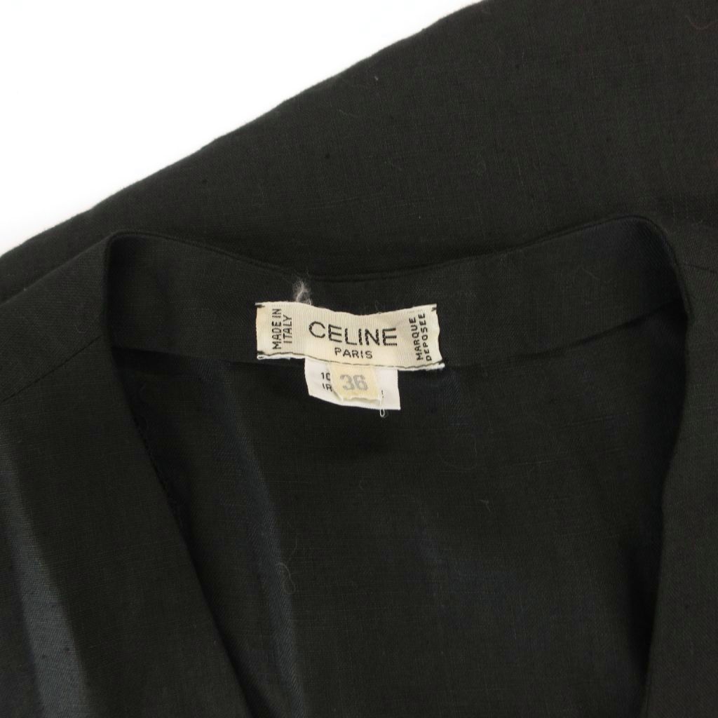 Celine Vintage Dress Linen V-neck Short Sleeve Knee Length 36 Black — view 5