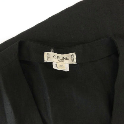 Celine Vintage Dress Linen V-neck Short Sleeve Knee Length 36 Black — view 5