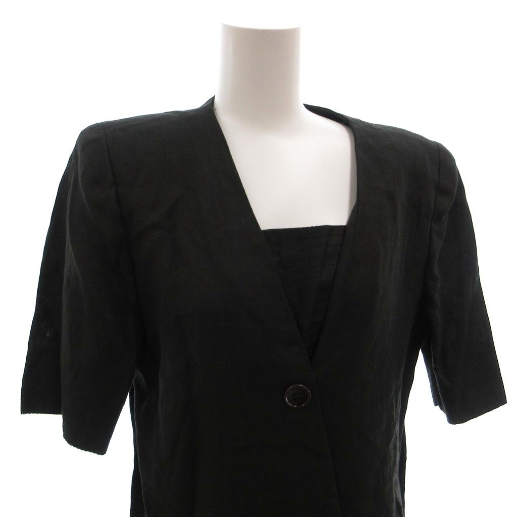 Celine Vintage Dress Linen V-neck Short Sleeve Knee Length 36 Black — view 4