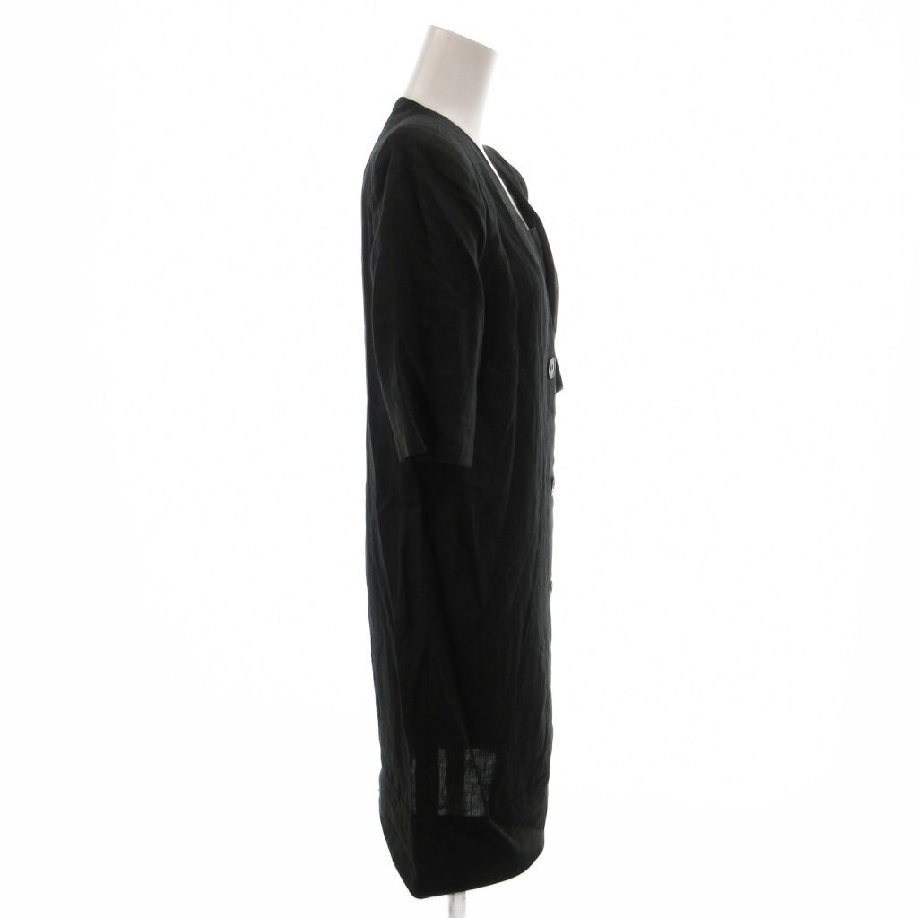 Celine Vintage Dress Linen V-neck Short Sleeve Knee Length 36 Black — view 3