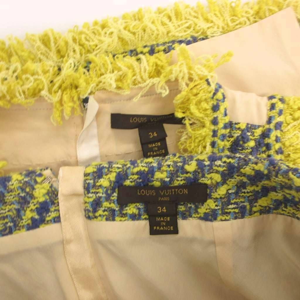 Louis Vuitton Vintage Tag Tweed Suit Top Skirt Tight Fringe Short Sleeveless 34 — view 7