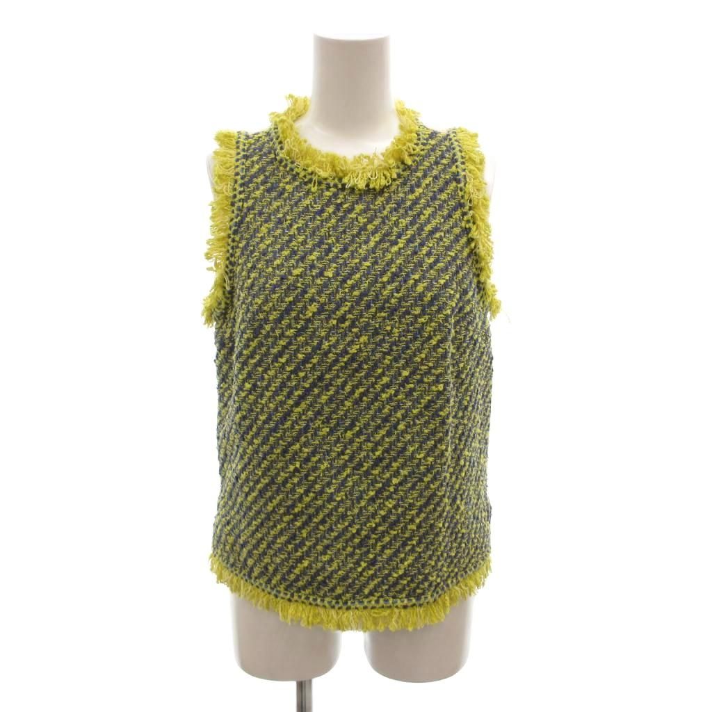 Louis Vuitton Vintage Tag Tweed Suit Top Skirt Tight Fringe Short Sleeveless 34 — view 2