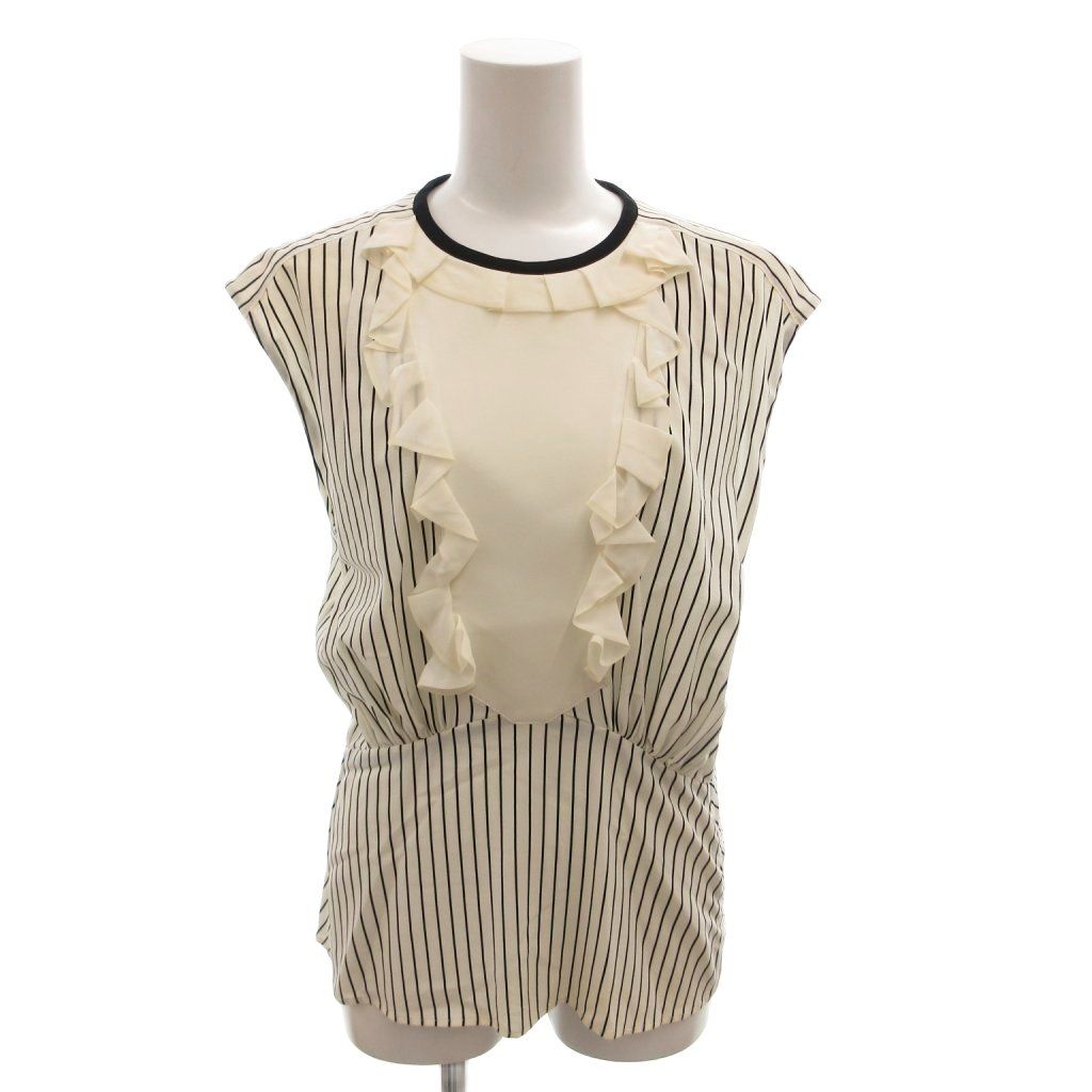 Louis Vuitton Blouse Shirt Sleeveless Striped Silk Ruffle 34 White
