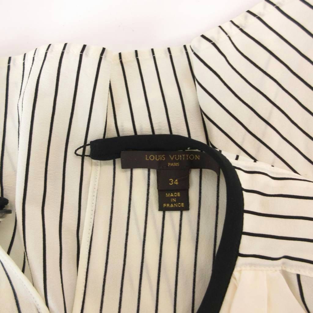 Louis Vuitton Blouse Shirt Sleeveless Striped Silk Ruffle 34 White — view 5