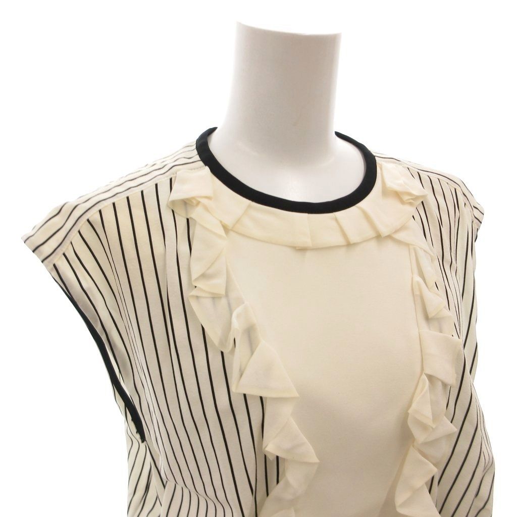 Louis Vuitton Blouse Shirt Sleeveless Striped Silk Ruffle 34 White — view 4