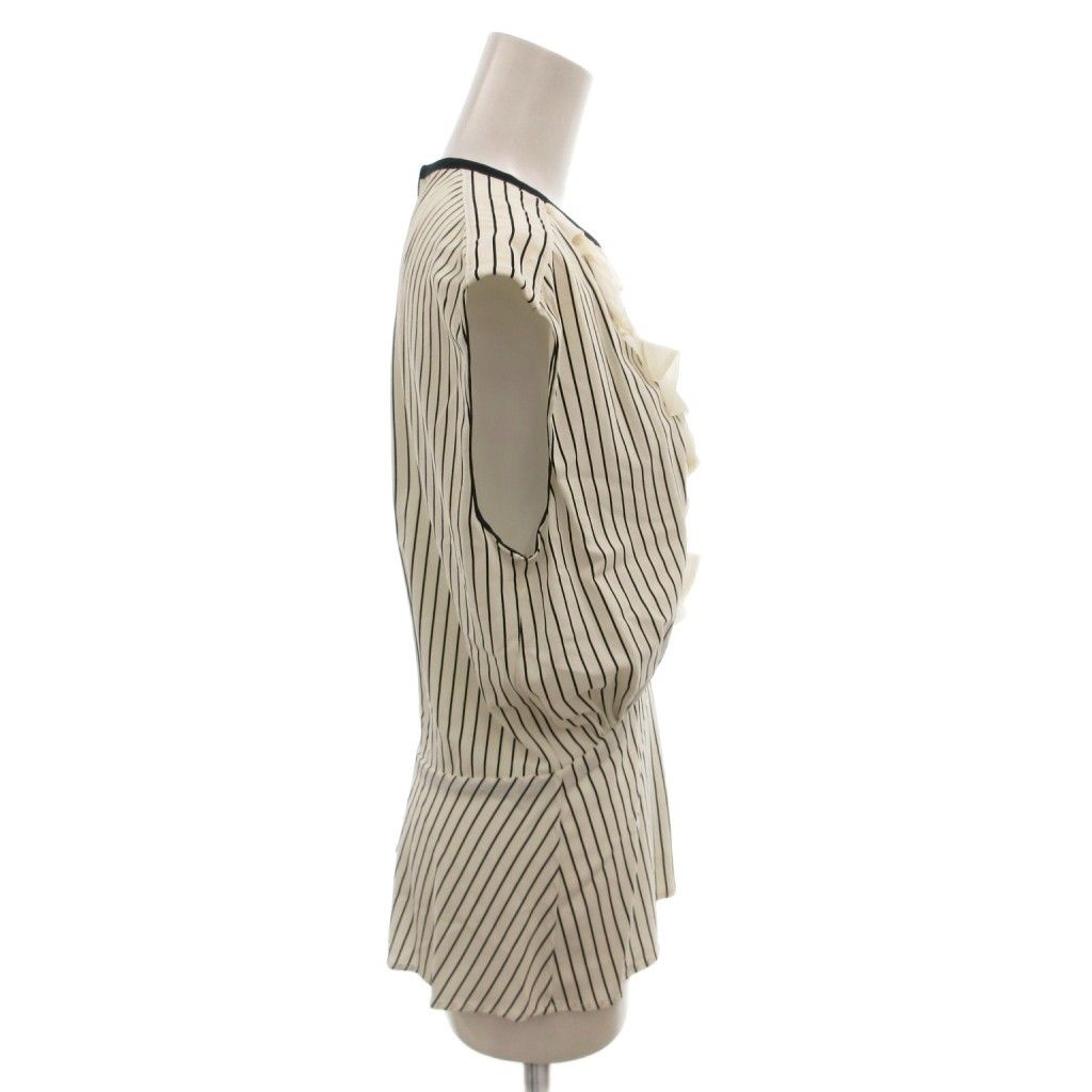 Louis Vuitton Blouse Shirt Sleeveless Striped Silk Ruffle 34 White — view 3