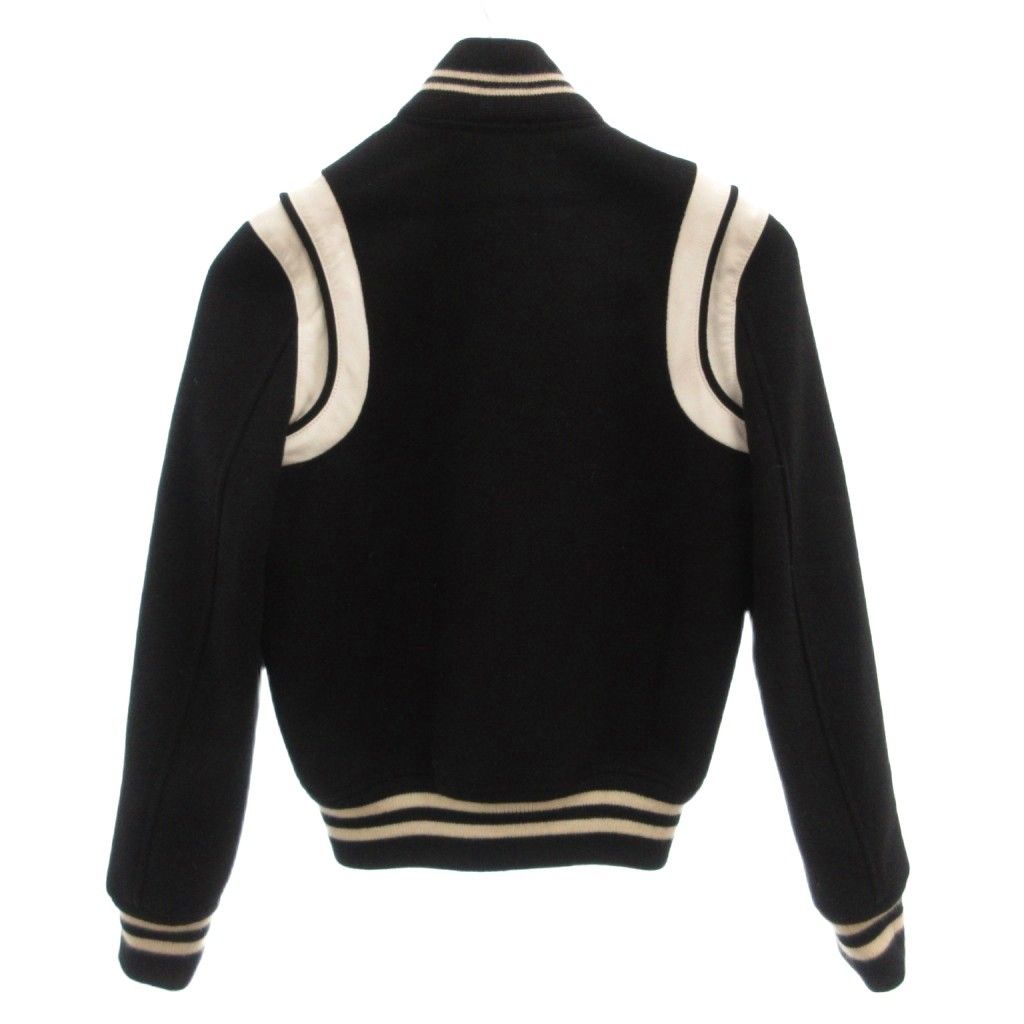 Saint Laurent Paris Teddy Jacket Leather Trim Varsity Snap Button 36 Black — view 2