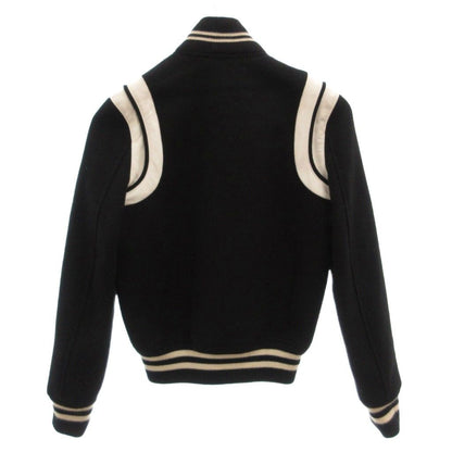 Saint Laurent Paris Teddy Jacket Leather Trim Varsity Snap Button 36 Black — view 2