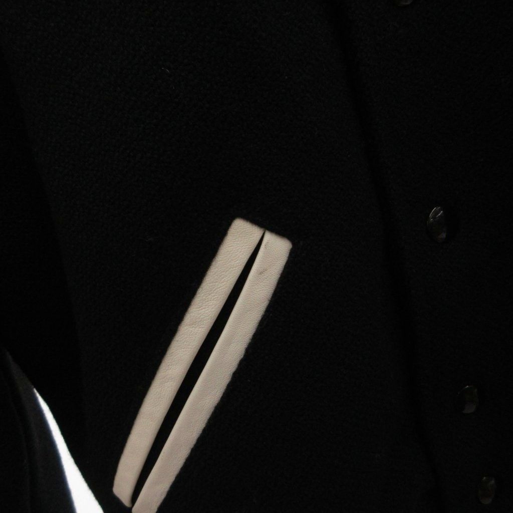 Saint Laurent Paris Teddy Jacket Leather Trim Varsity Snap Button 36 Black — view 6
